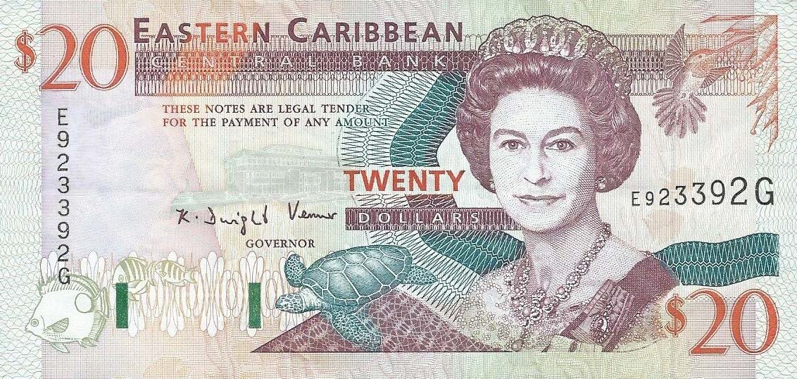 Front of East Caribbean States p28g: 20 Dollars from 1993