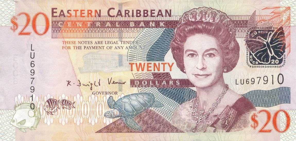 Front of East Caribbean States p28l: 20 Dollars from 1993