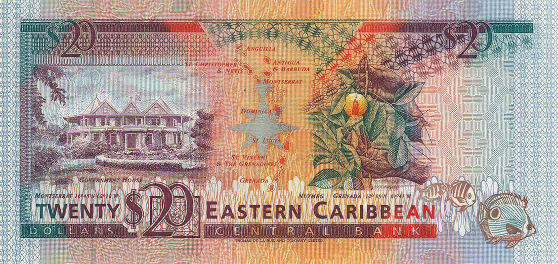 Back of East Caribbean States p28u: 20 Dollars from 1993
