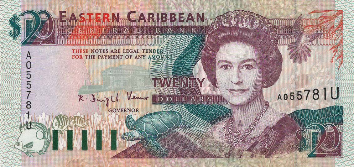 Front of East Caribbean States p28u: 20 Dollars from 1993
