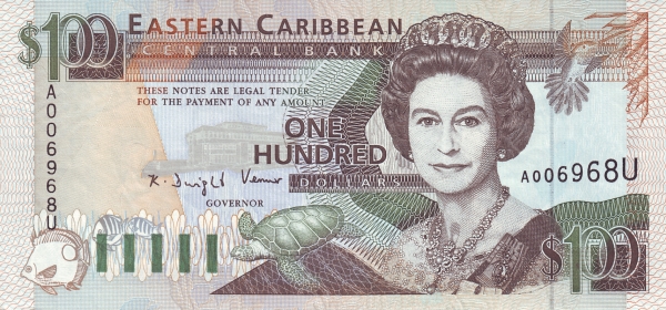 Front of East Caribbean States p30u: 100 Dollars from 1993