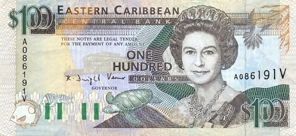 Front of East Caribbean States p30v: 100 Dollars from 1993