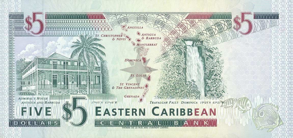 Back of East Caribbean States p31d: 5 Dollars from 1994