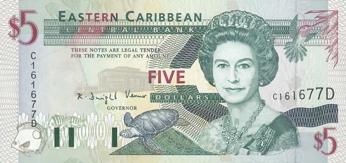 Front of East Caribbean States p31d: 5 Dollars from 1994