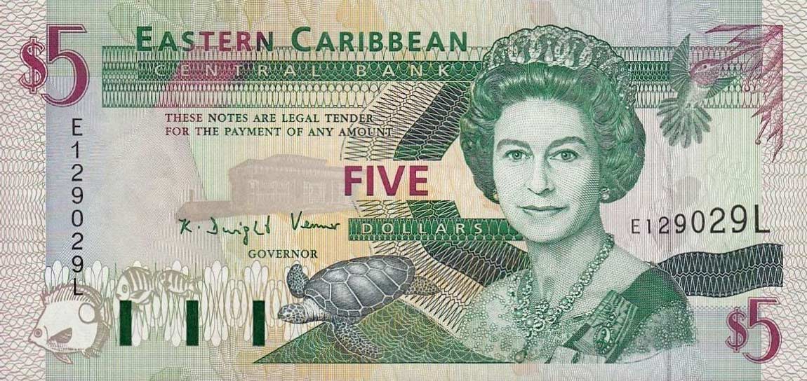 Front of East Caribbean States p31l: 5 Dollars from 1994