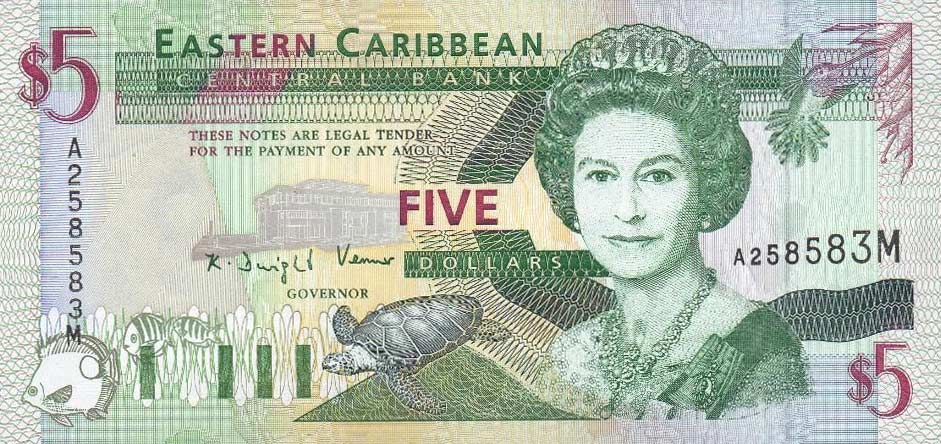 Front of East Caribbean States p31m: 5 Dollars from 1994