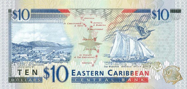 Back of East Caribbean States p32a: 10 Dollars from 1994
