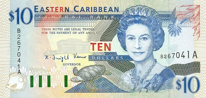 Front of East Caribbean States p32a: 10 Dollars from 1994