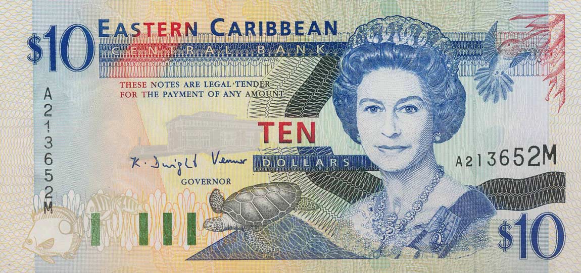 Front of East Caribbean States p32m: 10 Dollars from 1994