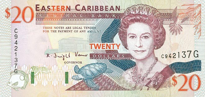 Front of East Caribbean States p33g: 20 Dollars from 1994