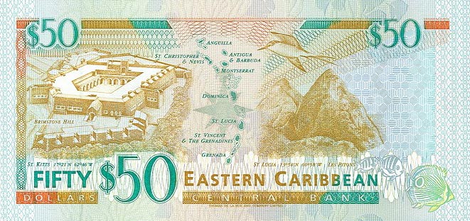 Back of East Caribbean States p34g: 50 Dollars from 1994