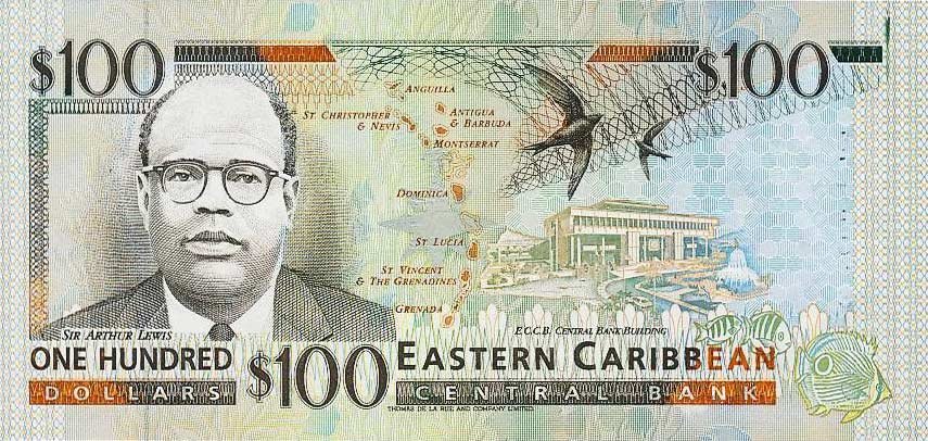 Back of East Caribbean States p35a: 100 Dollars from 1994