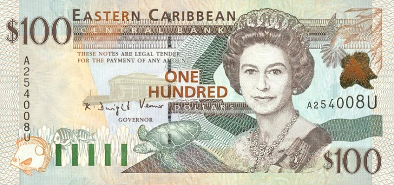 Front of East Caribbean States p36u: 100 Dollars from 1998
