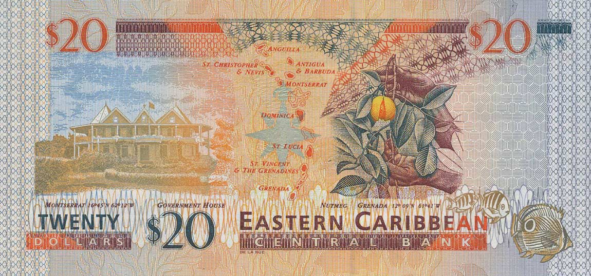 Back of East Caribbean States p39g: 20 Dollars from 2000