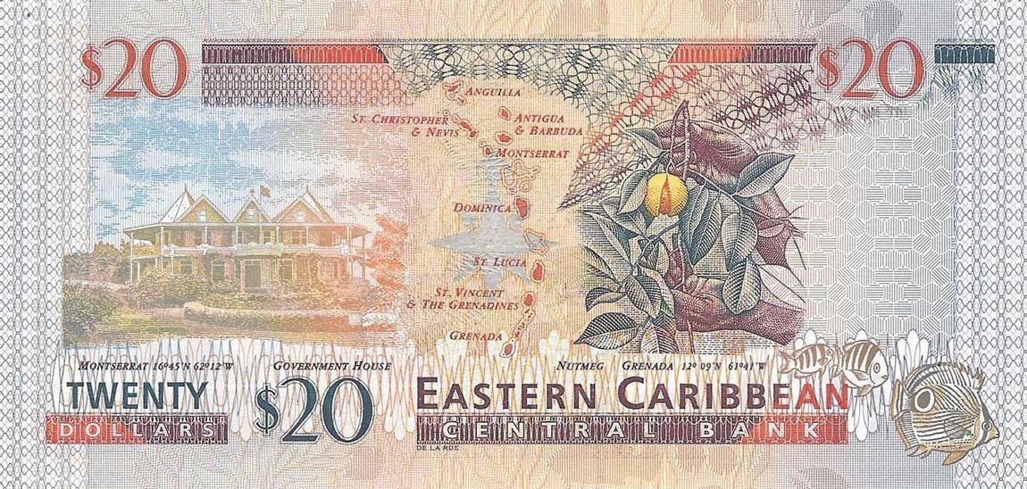 Back of East Caribbean States p39v: 20 Dollars from 2000