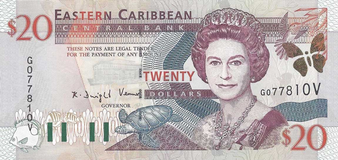 Front of East Caribbean States p39v: 20 Dollars from 2000