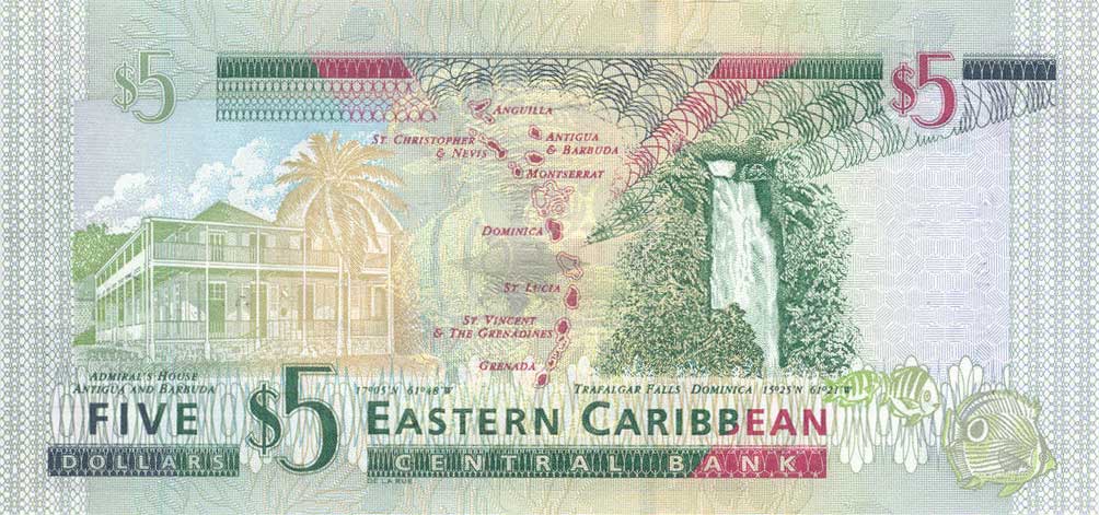 Back of East Caribbean States p42k: 5 Dollars from 2003