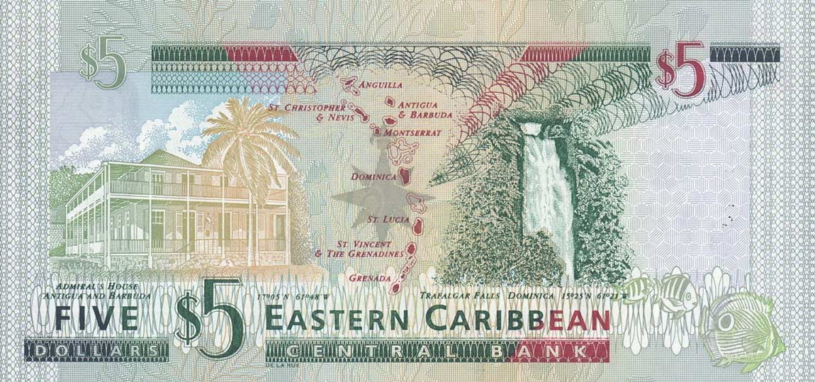 Back of East Caribbean States p42v: 5 Dollars from 2003