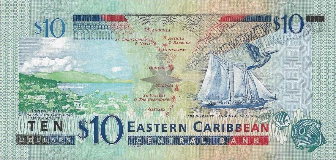 Back of East Caribbean States p43l: 10 Dollars from 2003