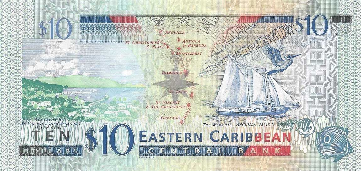 Back of East Caribbean States p43v: 10 Dollars from 2003