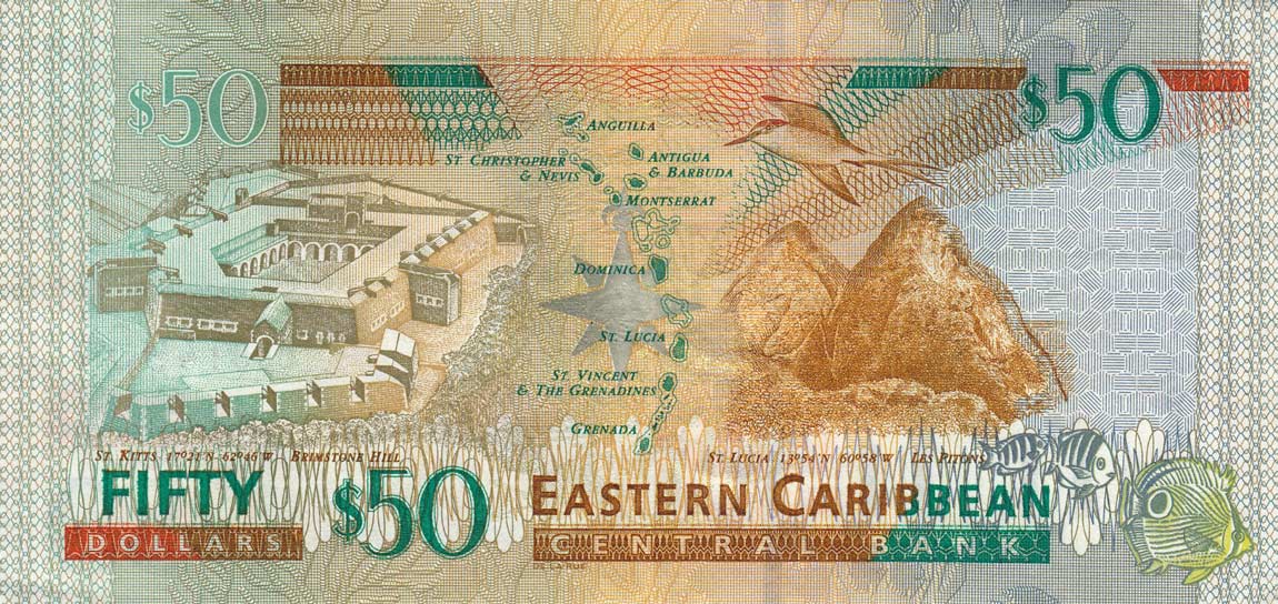 Back of East Caribbean States p45v: 50 Dollars from 2003