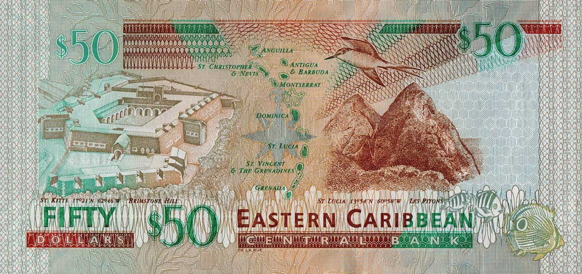 Back of East Caribbean States p54b: 50 Dollars from 2015