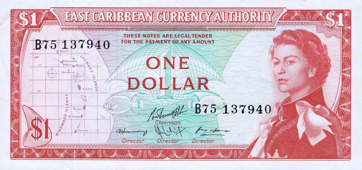Front of East Caribbean States p13g: 1 Dollar from 1965