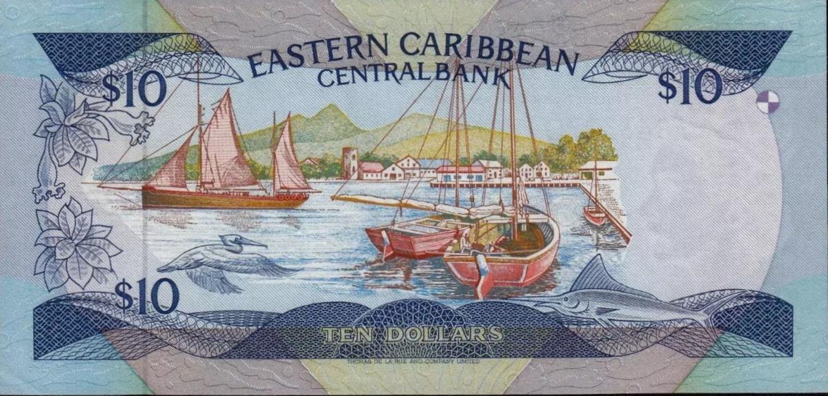 Back of East Caribbean States p23d1: 10 Dollars from 1985