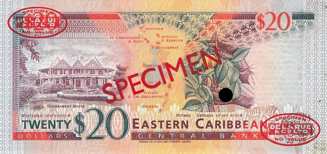 Back of East Caribbean States p33s: 20 Dollars from 1994