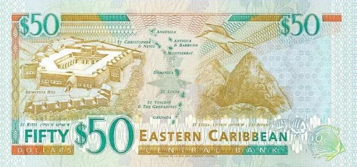 Back of East Caribbean States p34m: 50 Dollars from 1994