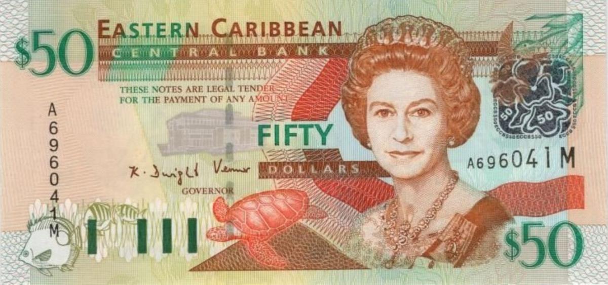 Front of East Caribbean States p34m: 50 Dollars from 1994