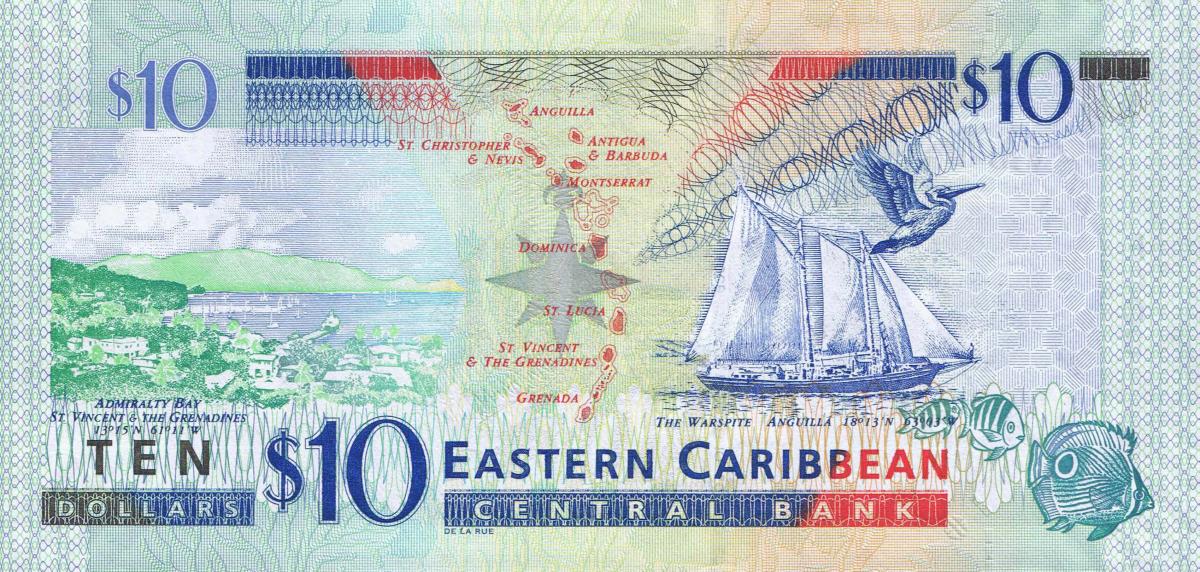 Back of East Caribbean States p52a: 10 Dollars from 2012