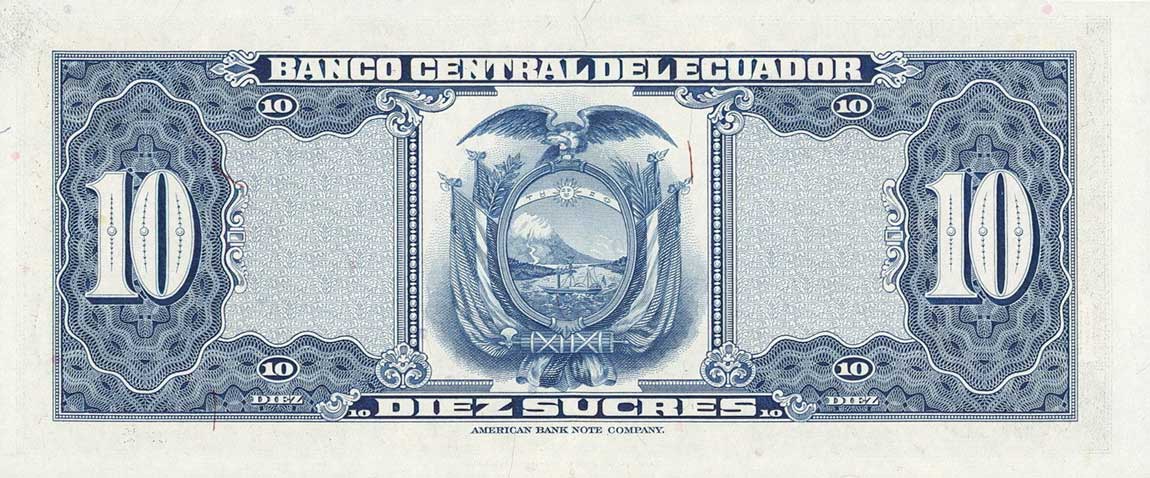 Back of Ecuador p101Aa: 10 Sucres from 1956