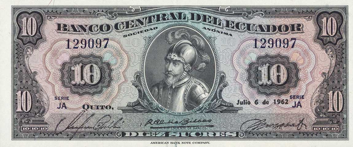 Front of Ecuador p101Aa: 10 Sucres from 1956