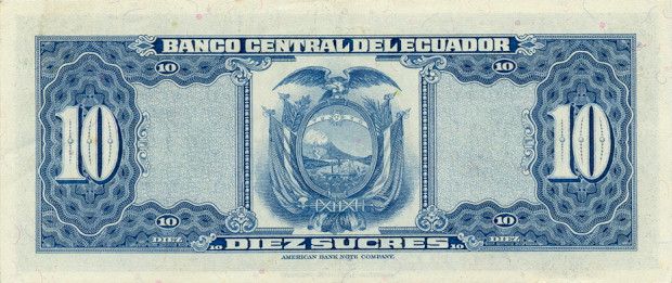 Back of Ecuador p101Ab: 10 Sucres from 1968