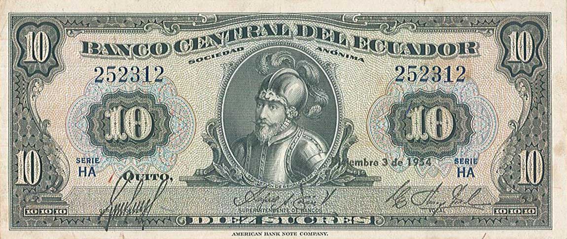 Front of Ecuador p101a: 10 Sucres from 1950
