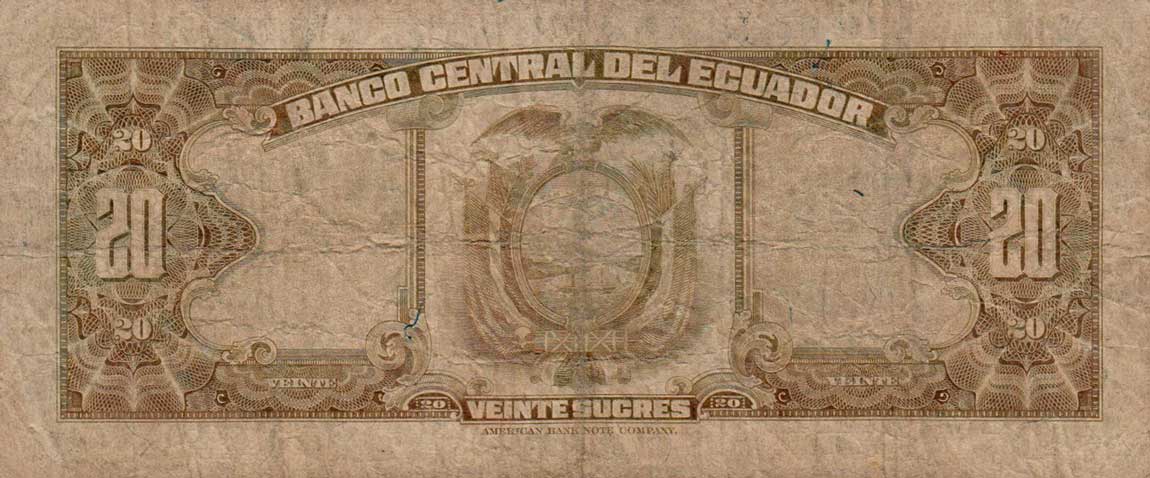 Back of Ecuador p102a: 20 Sucres from 1950