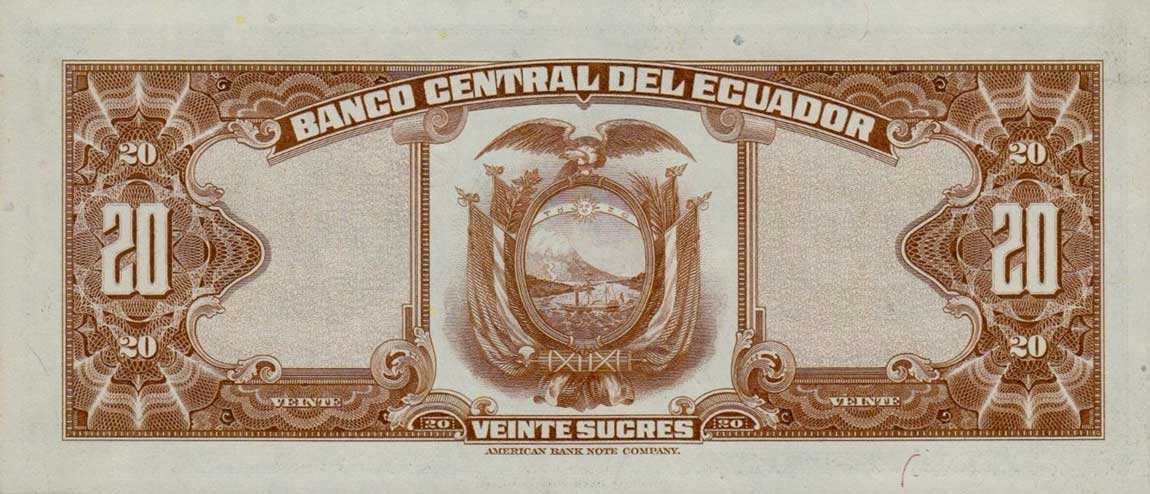 Back of Ecuador p102s: 20 Sucres from 1950