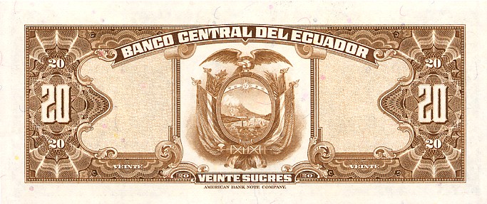 Back of Ecuador p103b: 20 Sucres from 1968