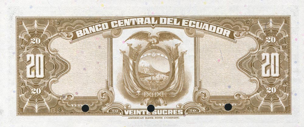 Back of Ecuador p103s: 20 Sucres from 1962