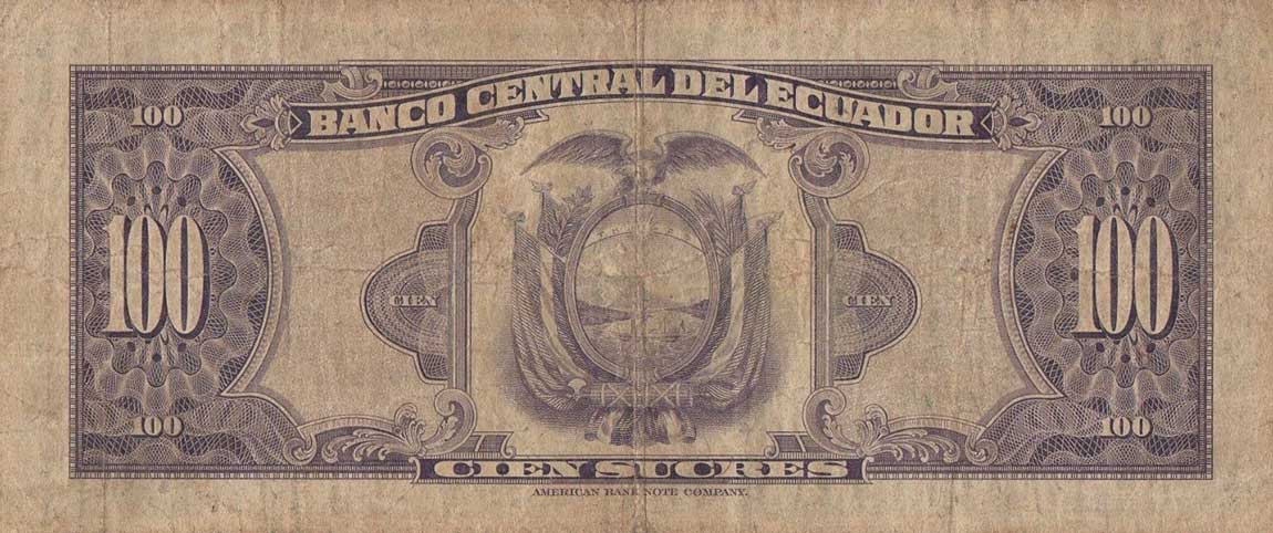 Back of Ecuador p104Aa: 100 Sucres from 1952