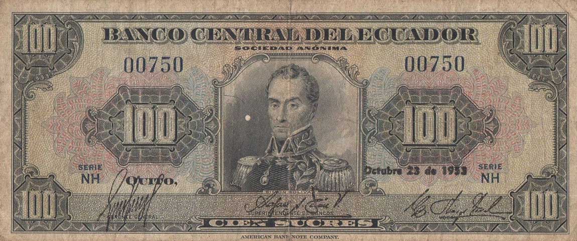 Front of Ecuador p104Aa: 100 Sucres from 1952