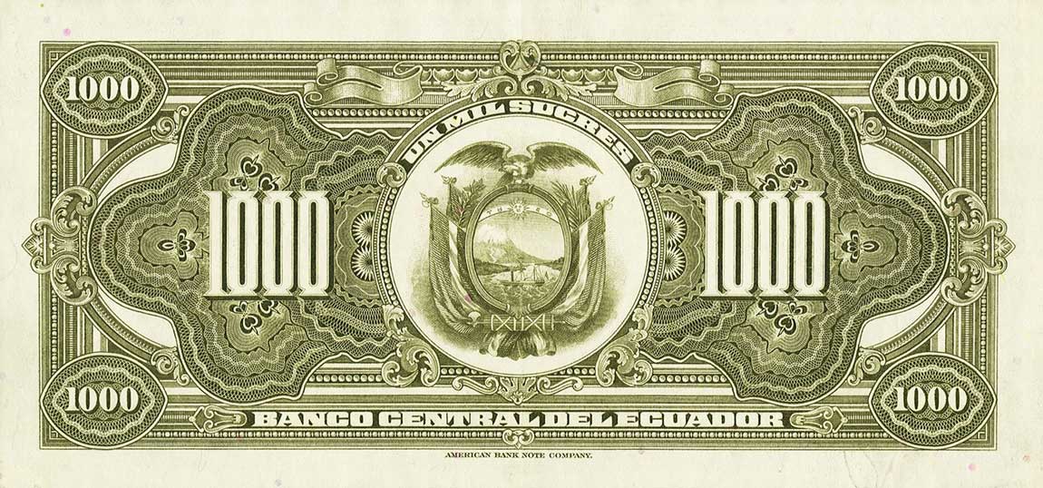 Back of Ecuador p107a: 1000 Sucres from 1969