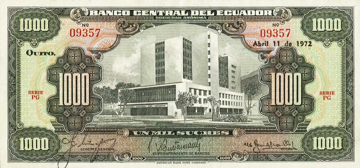 Front of Ecuador p107a: 1000 Sucres from 1969