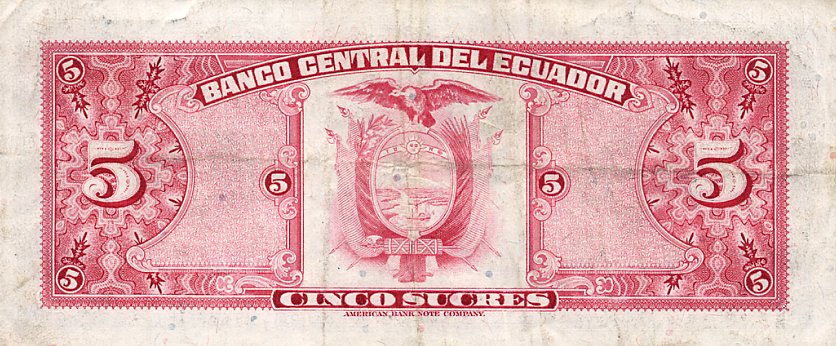 Back of Ecuador p108a: 5 Sucres from 1975