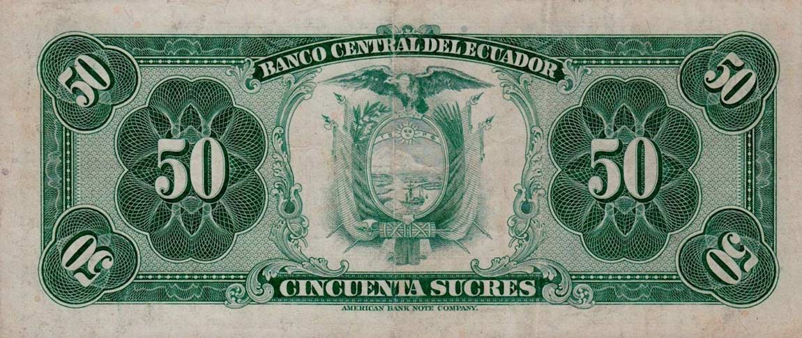 Back of Ecuador p111a: 50 Sucres from 1976