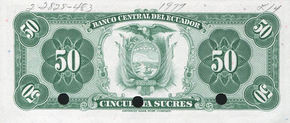 Back of Ecuador p111s: 50 Sucres from 1976