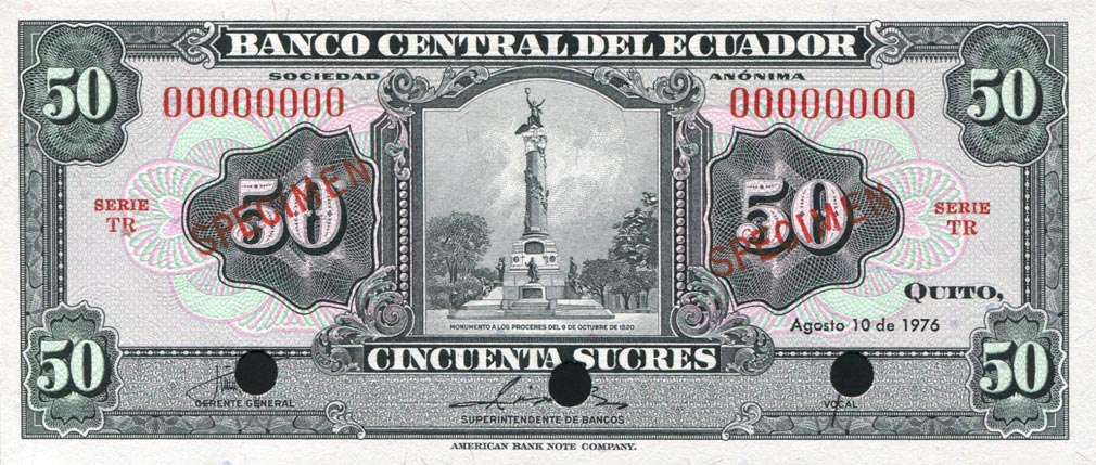 Front of Ecuador p111s: 50 Sucres from 1976