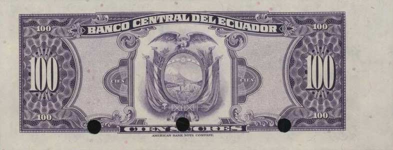 Back of Ecuador p112s: 100 Sucres from 1980
