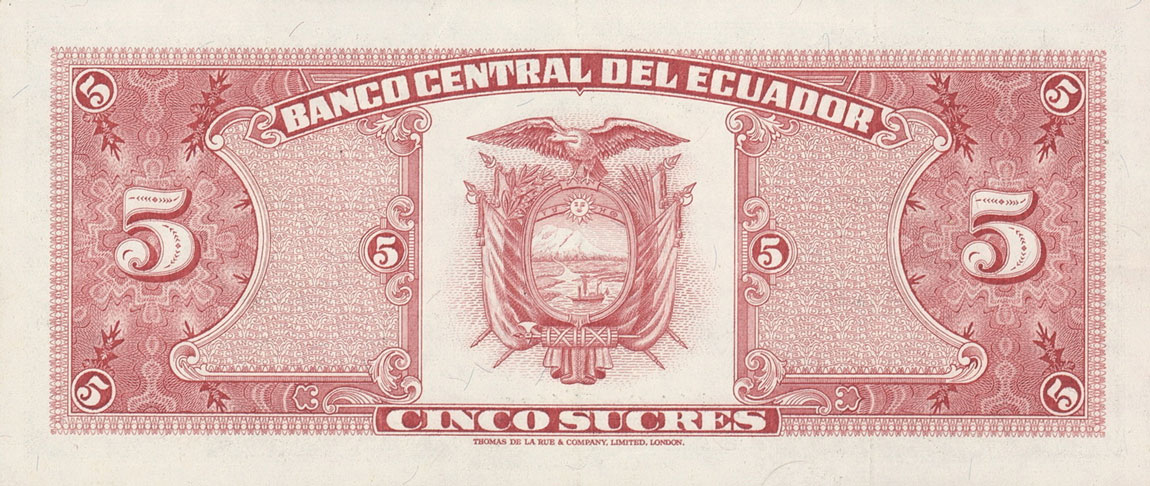 Back of Ecuador p113a: 5 Sucres from 1958